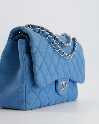*FIRE PRICE* Chanel Blue Jumbo Classic Double Flap Bag in Caviar Nubuck Leather with Silver Hardware&nbsp;
