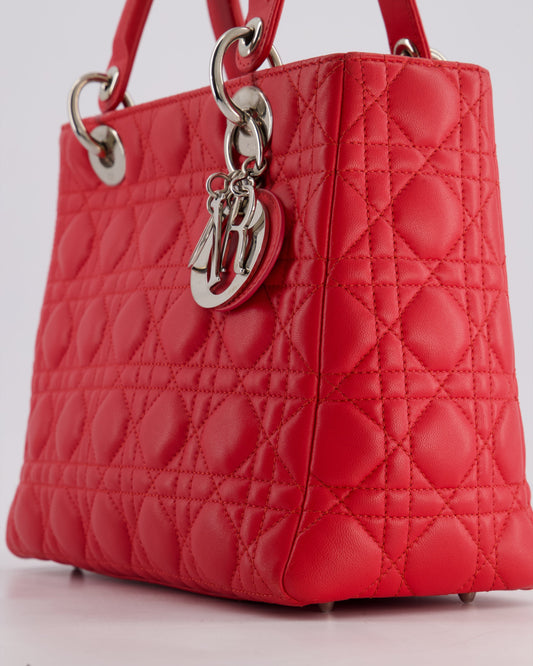 *FIRE PRICE* Christian Dior Strawberry Red Medium Lady Dior Bag in Cannage Lambskin with Silver Hardware