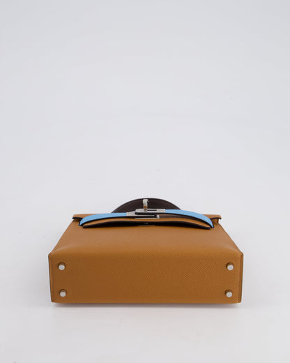 *RARE* Hermès Mini Kelly II Tricolour 20cm Bag In Gold, Ebene and Bleu Celeste Epsom Leather with Palladium Hardware