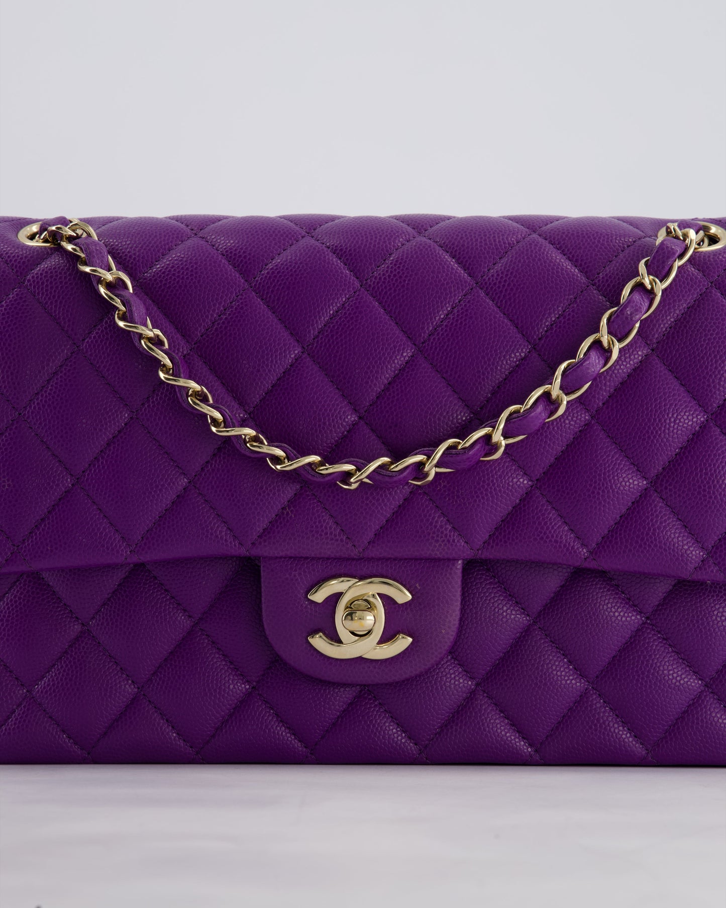 *HOT COLOUR* Chanel Purple Medium Classic Double Flap Bag in Caviar Leather with Champagne Gold Hardware