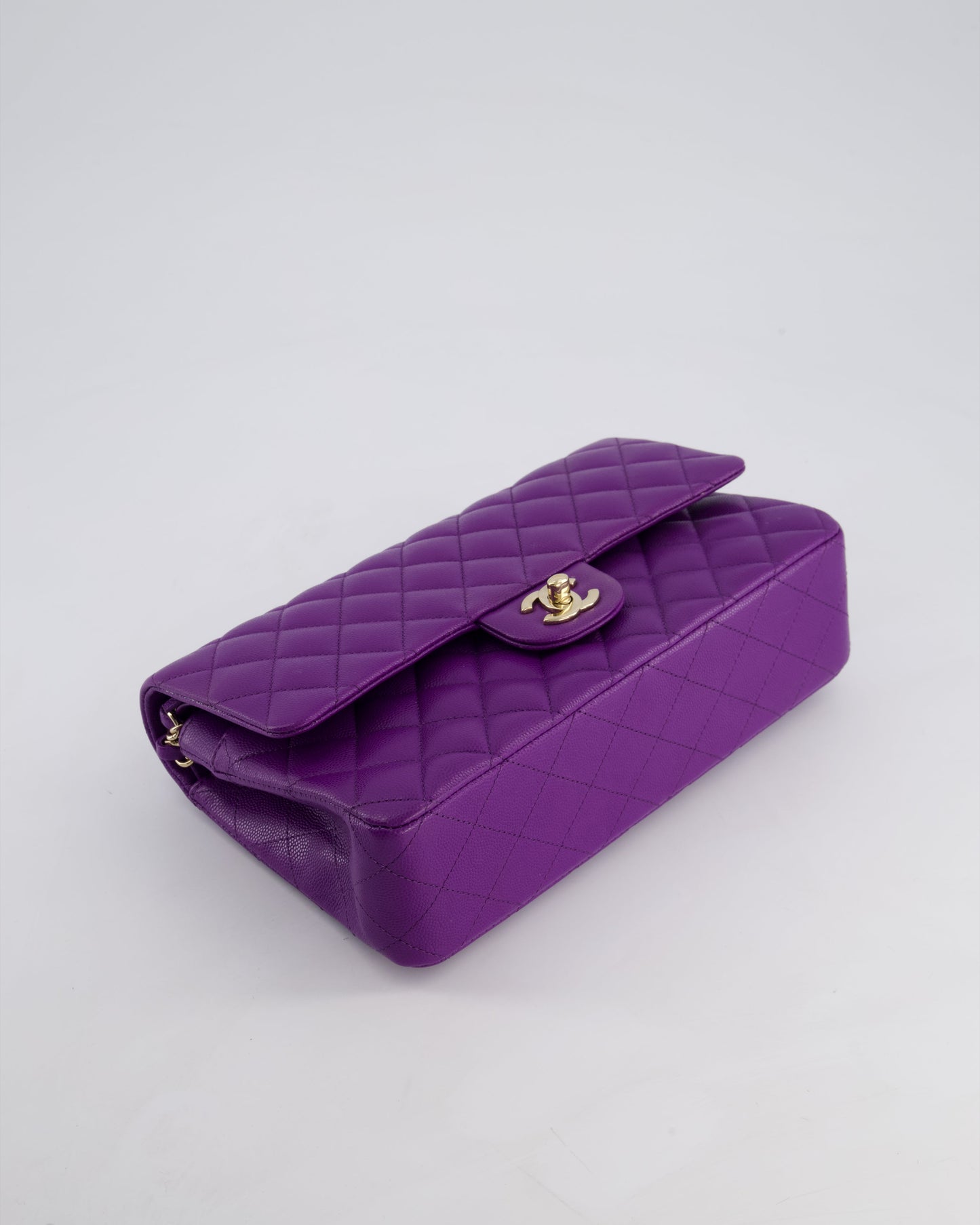 *HOT COLOUR* Chanel Purple Medium Classic Double Flap Bag in Caviar Leather with Champagne Gold Hardware