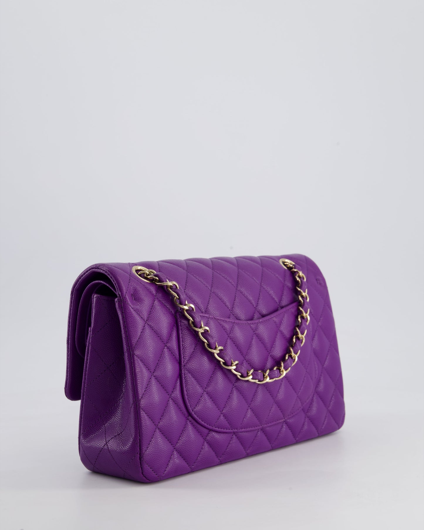 *HOT COLOUR* Chanel Purple Medium Classic Double Flap Bag in Caviar Leather with Champagne Gold Hardware
