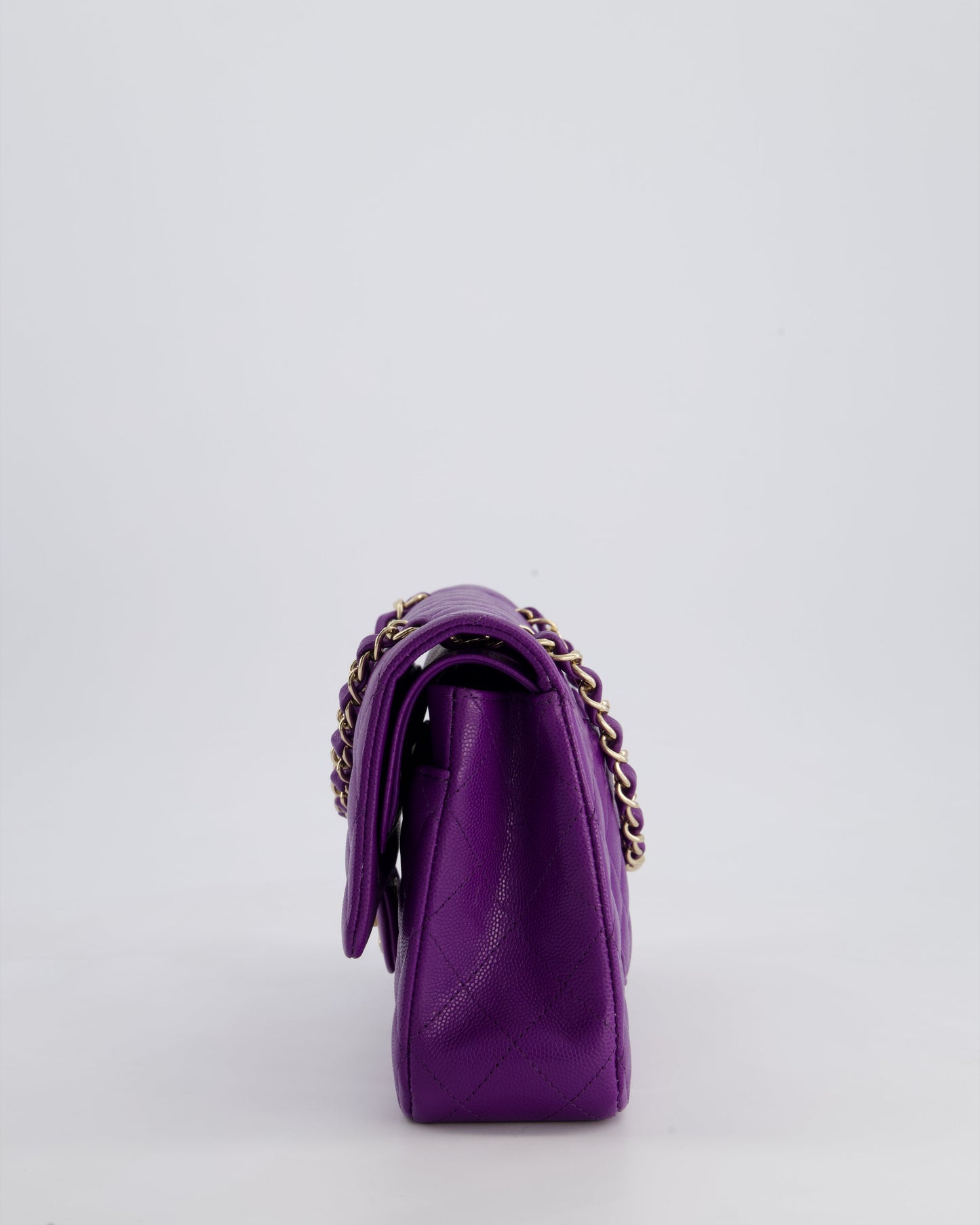 *HOT COLOUR* Chanel Purple Medium Classic Double Flap Bag in Caviar Leather with Champagne Gold Hardware