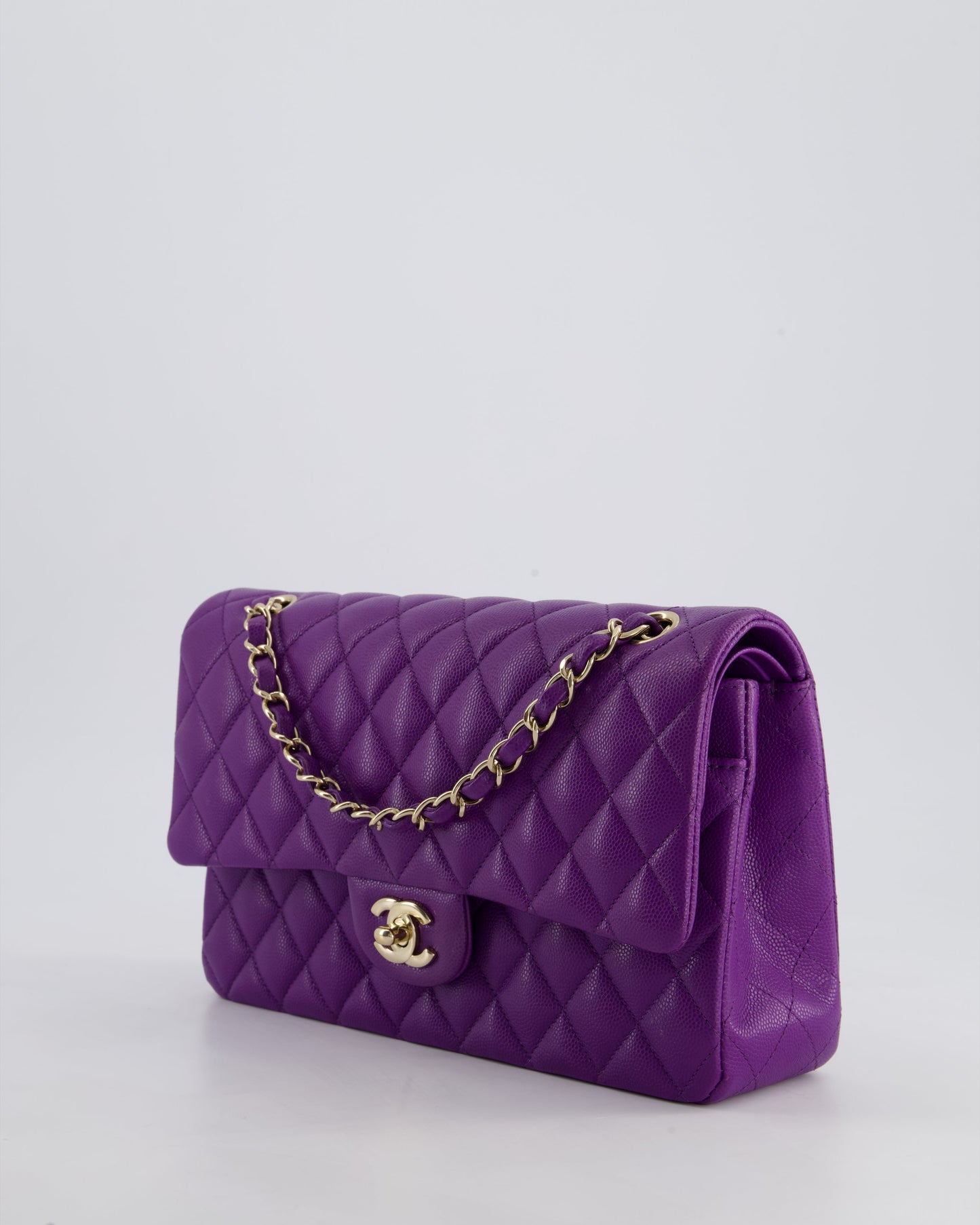 *HOT COLOUR* Chanel Purple Medium Classic Double Flap Bag in Caviar Leather with Champagne Gold Hardware