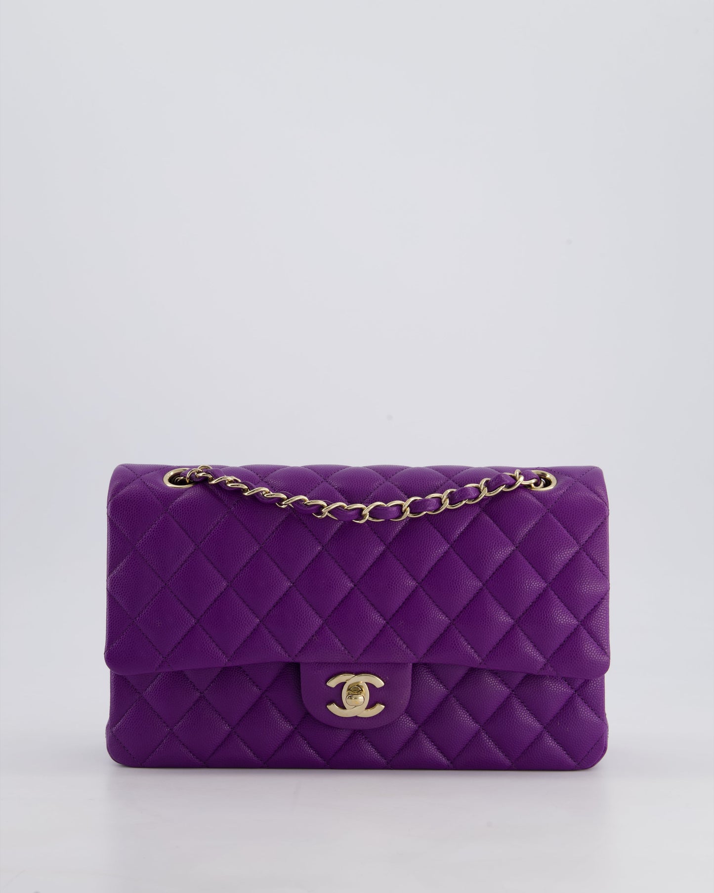 *HOT COLOUR* Chanel Purple Medium Classic Double Flap Bag in Caviar Leather with Champagne Gold Hardware