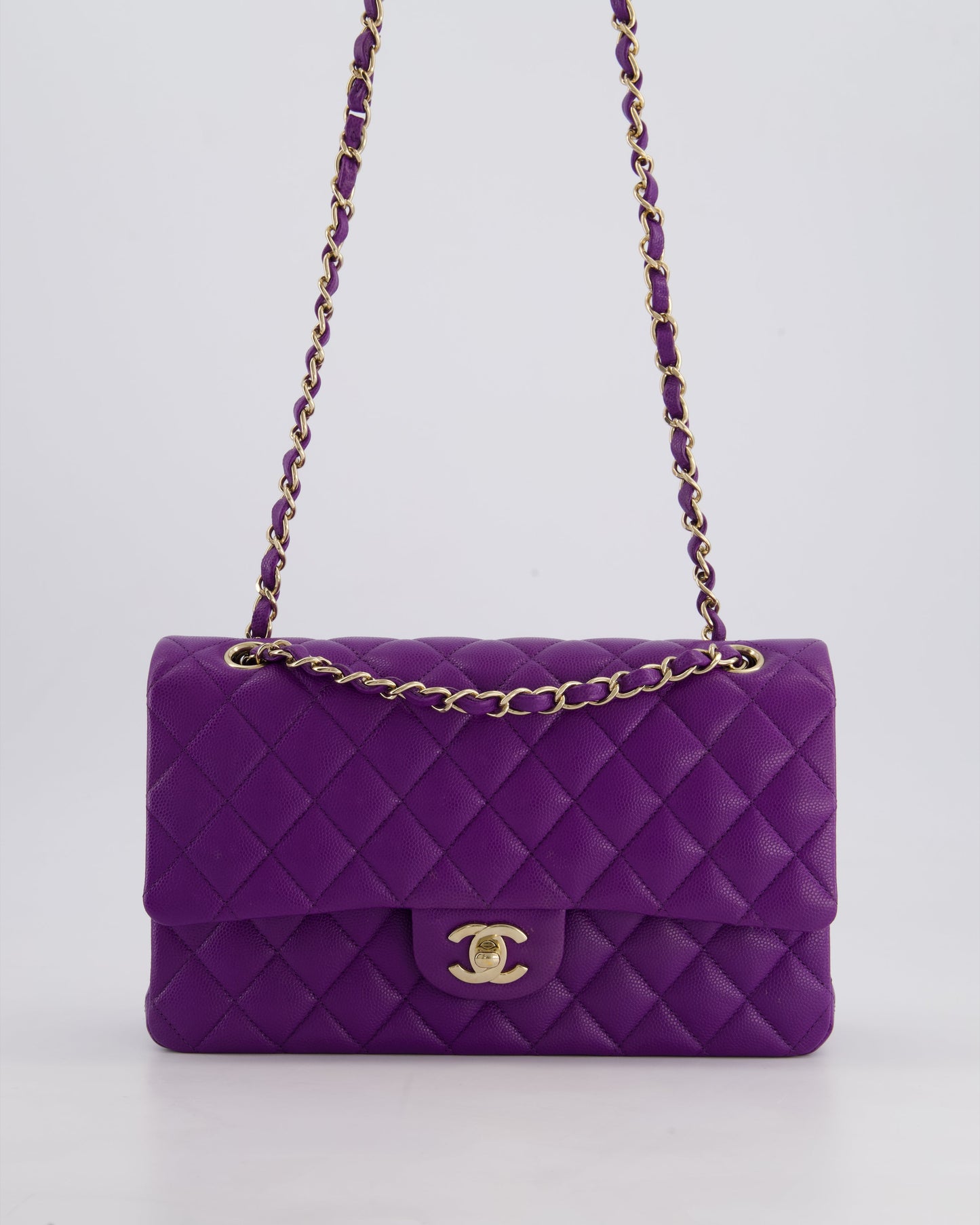 *HOT COLOUR* Chanel Purple Medium Classic Double Flap Bag in Caviar Leather with Champagne Gold Hardware