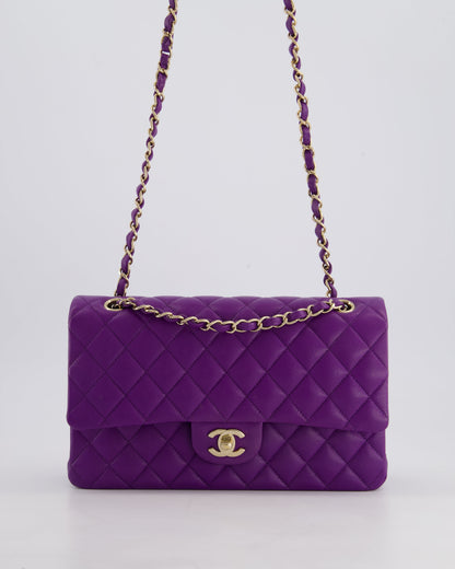 *HOT COLOUR* Chanel Purple Medium Classic Double Flap Bag in Caviar Leather with Champagne Gold Hardware