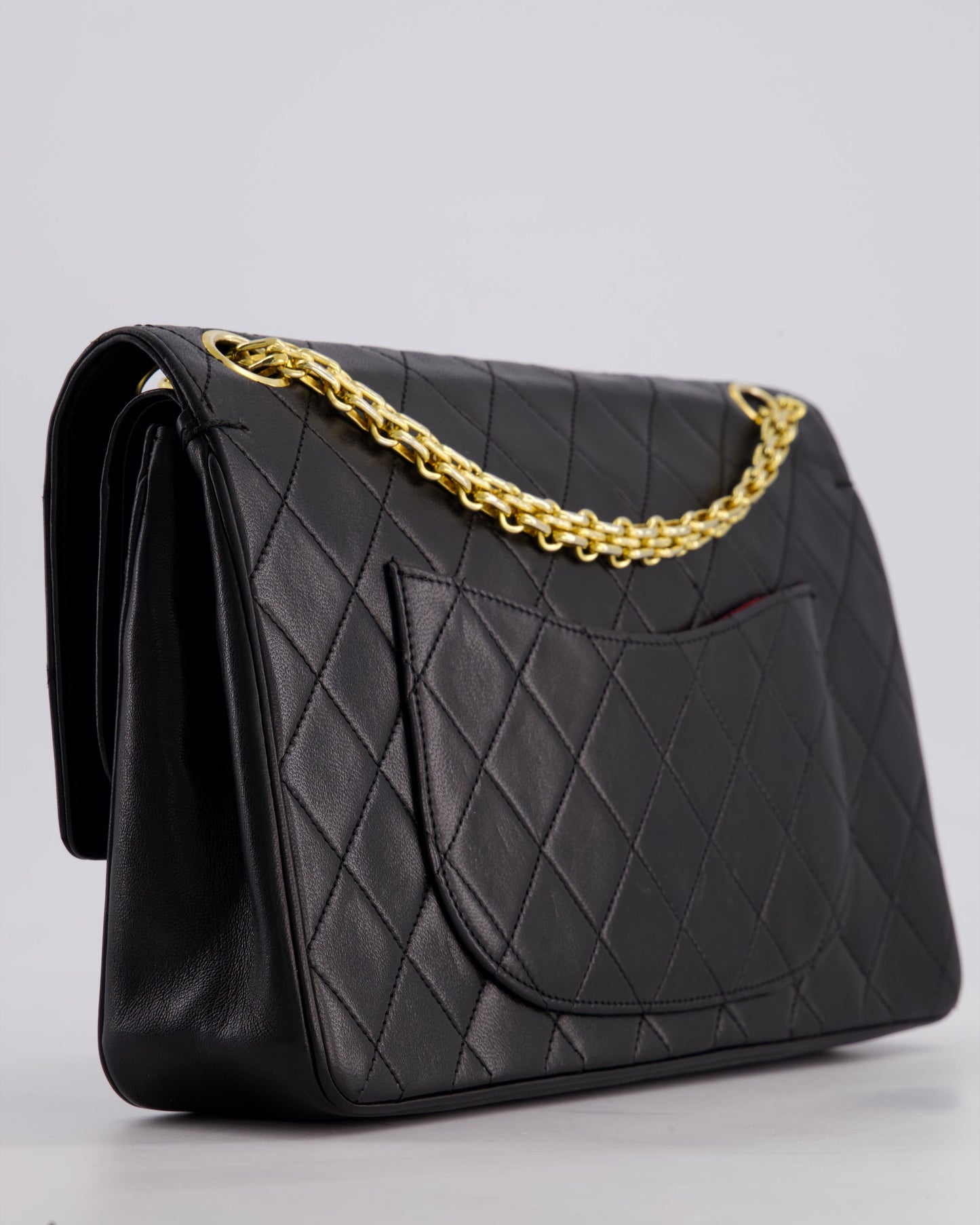 *RARE VINTAGE* Chanel Vintage Black Medium Classic Double Flap Bag in Lambskin Leather with 24k Gold Hardware and Mademoiselle Chain
