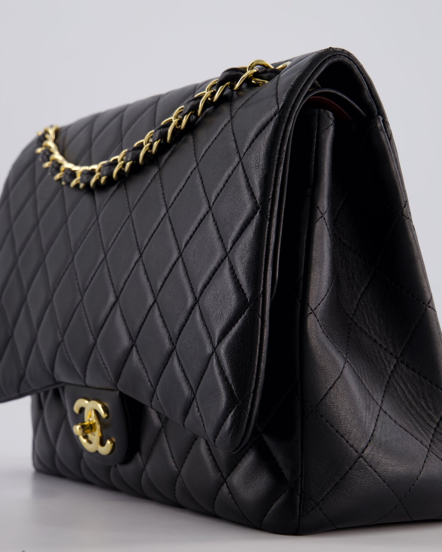 *FIRE PRICE* Chanel Black Maxi Classic Double Flap Bag in Lambskin Leather with Gold Hardware RRP £10,060