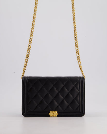 *HOT* Chanel Black Boy Wallet on Chain in Caviar Leather with Brushed Gold Hardware