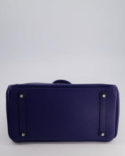 *LIMITED EDITION* Hermès Birkin 35cm Sea, Surf and Fun Bag in Bleu Saphir Novillo Leather with Palladium Hardware and Printed Canvas Interior