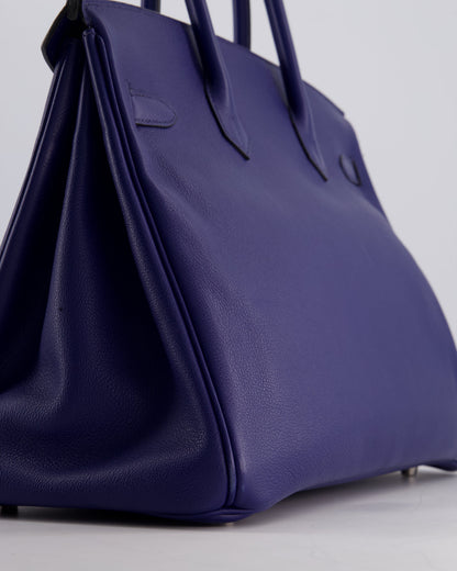 *LIMITED EDITION* Hermès Birkin 35cm Sea, Surf and Fun Bag in Bleu Saphir Novillo Leather with Palladium Hardware and Printed Canvas Interior