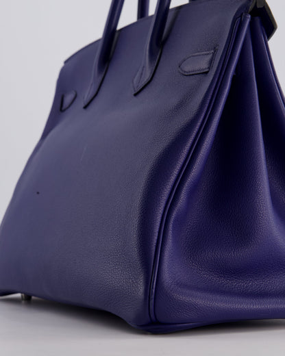 *LIMITED EDITION* Hermès Birkin 35cm Sea, Surf and Fun Bag in Bleu Saphir Novillo Leather with Palladium Hardware and Printed Canvas Interior