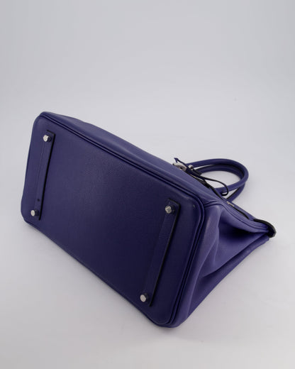*LIMITED EDITION* Hermès Birkin 35cm Sea, Surf and Fun Bag in Bleu Saphir Novillo Leather with Palladium Hardware and Printed Canvas Interior