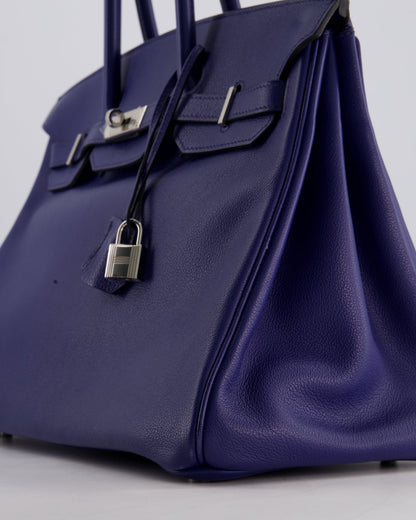 *LIMITED EDITION* Hermès Birkin 35cm Sea, Surf and Fun Bag in Bleu Saphir Novillo Leather with Palladium Hardware and Printed Canvas Interior