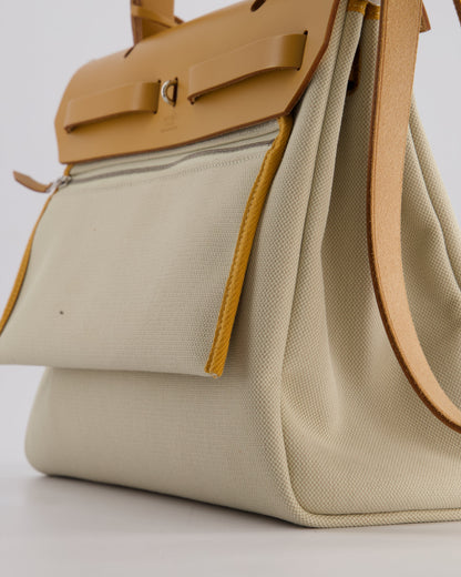 *FIRE PRICE* Hermès Herbag Zip Retourne 31 Bag in Ecru Toille H Canvas, Naturel Vache Hunter Leather with Palladium Hardware