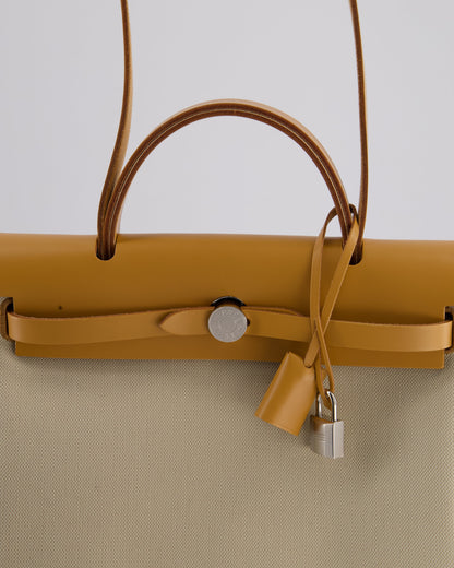*FIRE PRICE* Hermès Herbag Zip Retourne 31 Bag in Ecru Toille H Canvas, Naturel Vache Hunter Leather with Palladium Hardware
