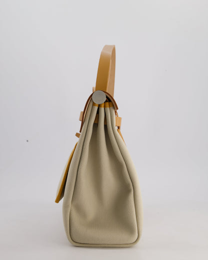 *FIRE PRICE* Hermès Herbag Zip Retourne 31 Bag in Ecru Toille H Canvas, Naturel Vache Hunter Leather with Palladium Hardware