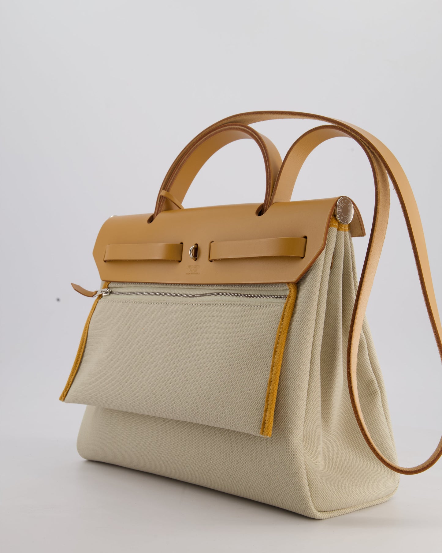 *FIRE PRICE* Hermès Herbag Zip Retourne 31 Bag in Ecru Toille H Canvas, Naturel Vache Hunter Leather with Palladium Hardware