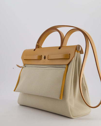 *FIRE PRICE* Hermès Herbag Zip Retourne 31 Bag in Ecru Toille H Canvas, Naturel Vache Hunter Leather with Palladium Hardware