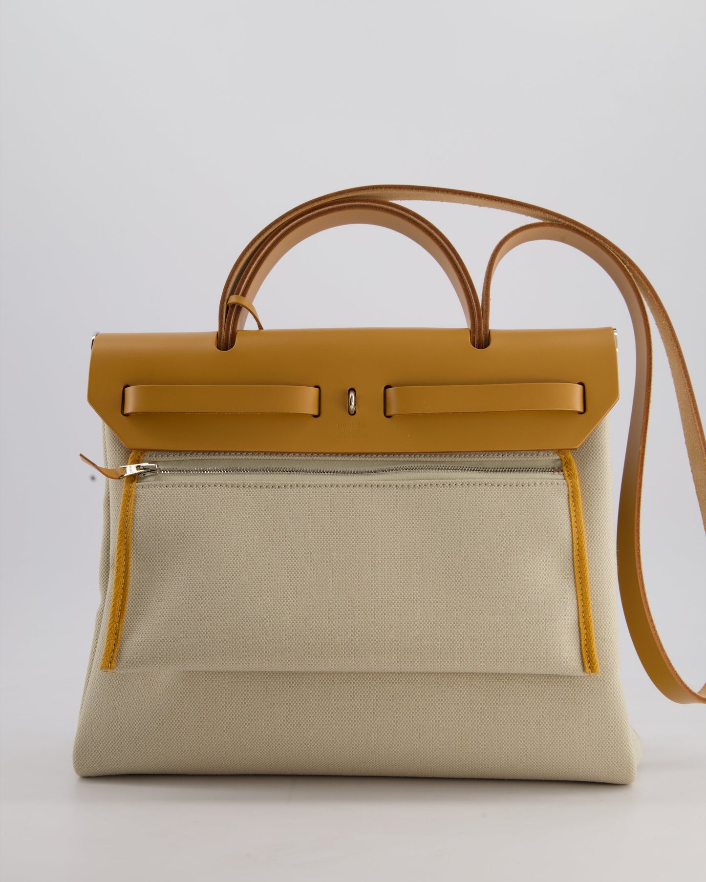 *FIRE PRICE* Hermès Herbag Zip Retourne 31 Bag in Ecru Toille H Canvas, Naturel Vache Hunter Leather with Palladium Hardware