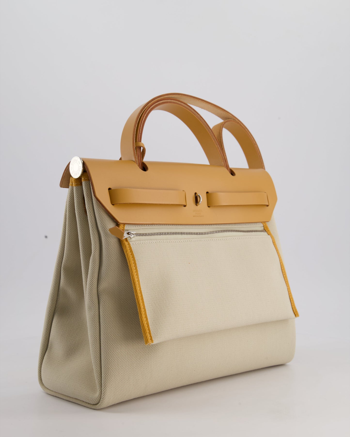 *FIRE PRICE* Hermès Herbag Zip Retourne 31 Bag in Ecru Toille H Canvas, Naturel Vache Hunter Leather with Palladium Hardware