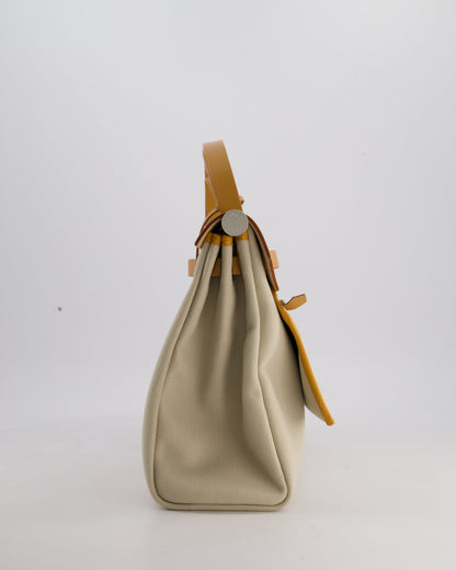 *FIRE PRICE* Hermès Herbag Zip Retourne 31 Bag in Ecru Toille H Canvas, Naturel Vache Hunter Leather with Palladium Hardware