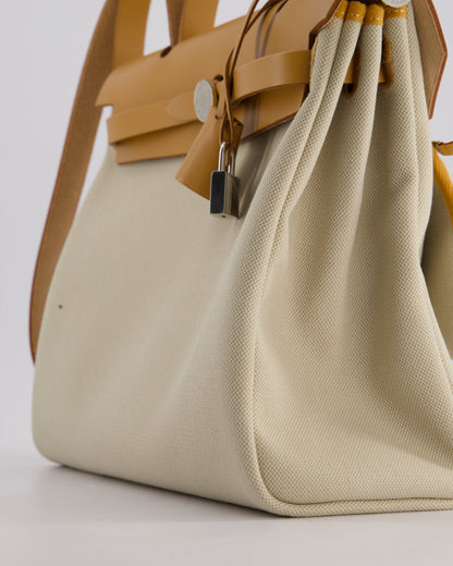 *FIRE PRICE* Hermès Herbag Zip Retourne 31 Bag in Ecru Toille H Canvas, Naturel Vache Hunter Leather with Palladium Hardware