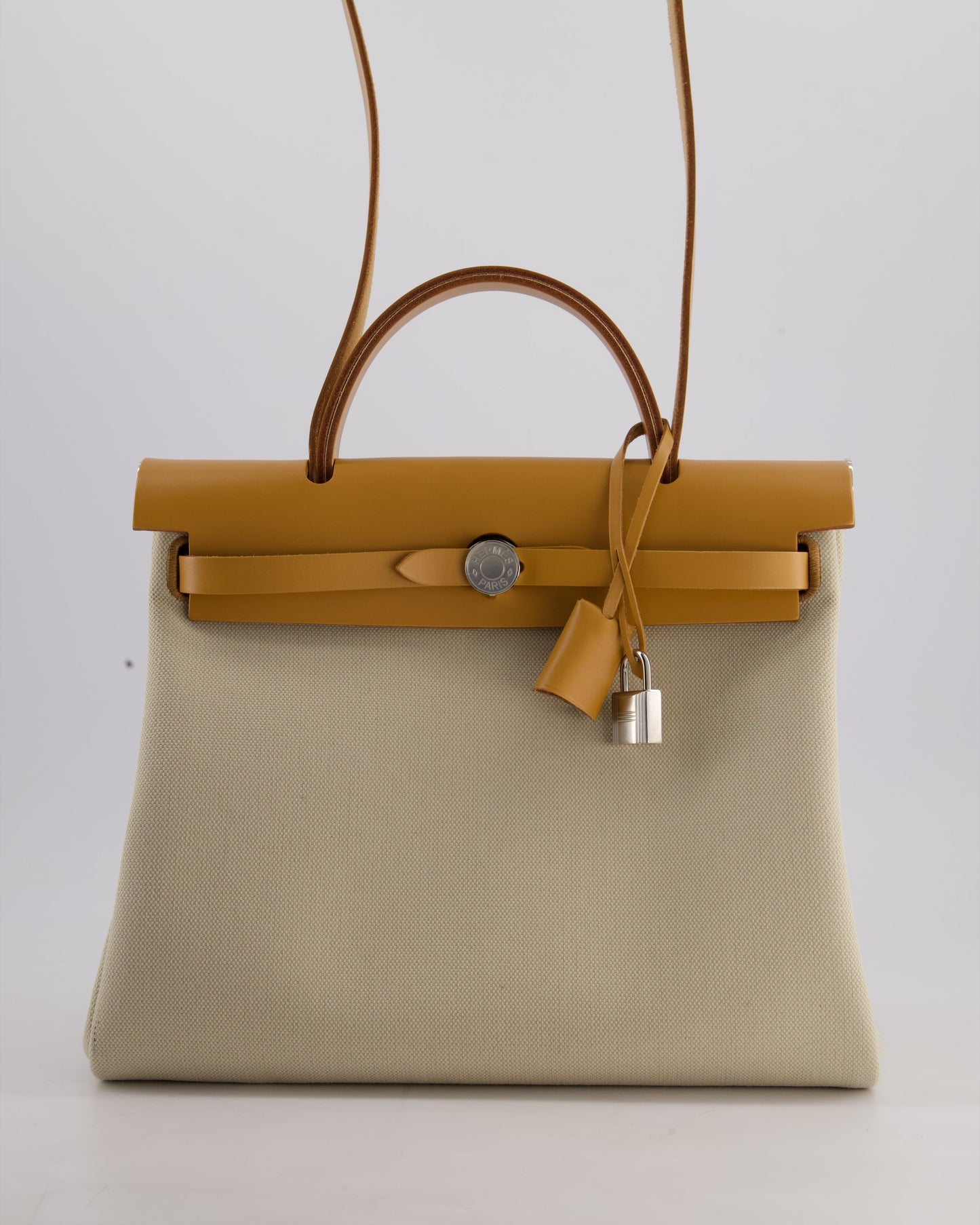 *FIRE PRICE* Hermès Herbag Zip Retourne 31 Bag in Ecru Toille H Canvas, Naturel Vache Hunter Leather with Palladium Hardware
