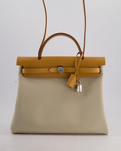 *FIRE PRICE* Hermès Herbag Zip Retourne 31 Bag in Ecru Toille H Canvas, Naturel Vache Hunter Leather with Palladium Hardware
