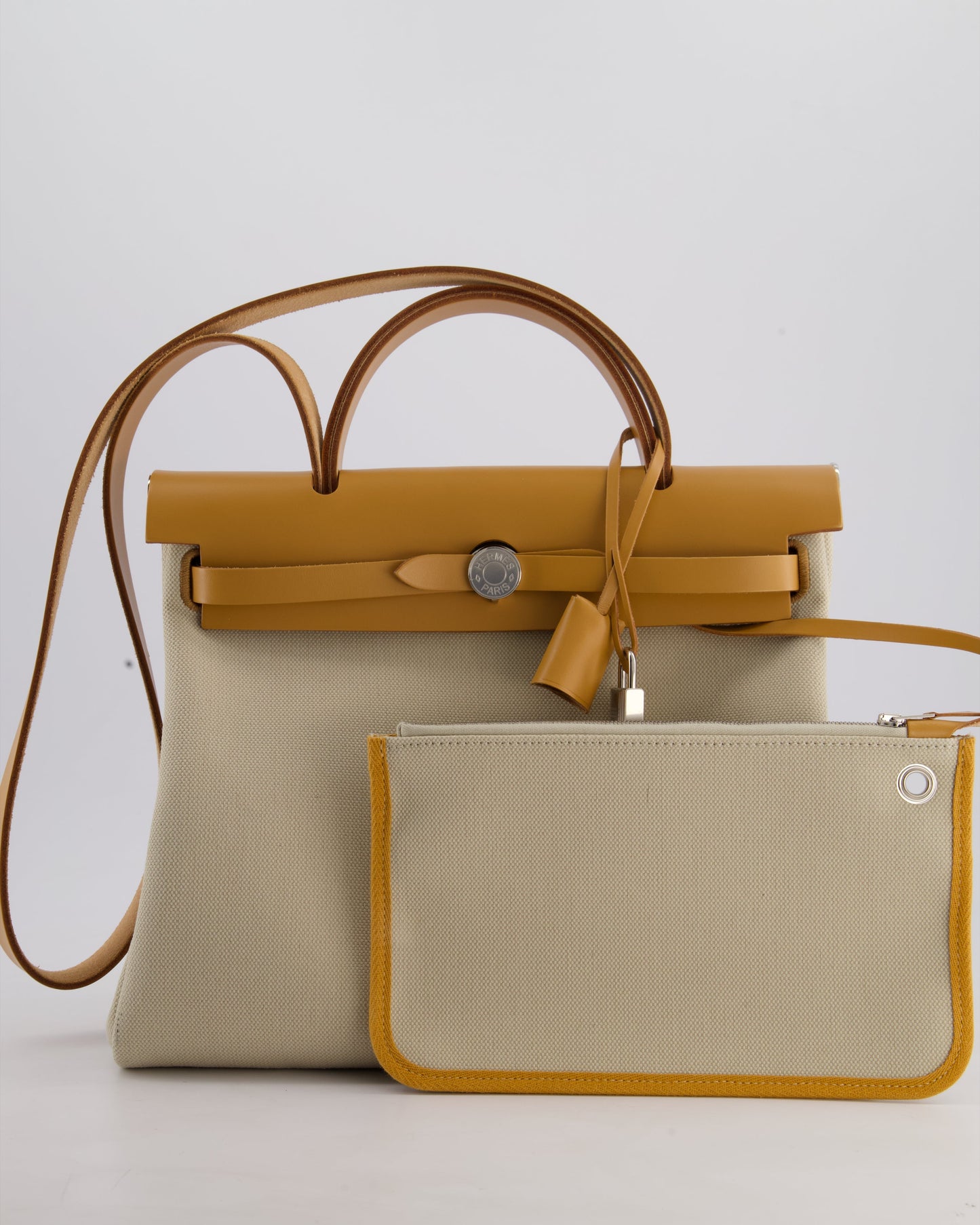 *FIRE PRICE* Hermès Herbag Zip Retourne 31 Bag in Ecru Toille H Canvas, Naturel Vache Hunter Leather with Palladium Hardware
