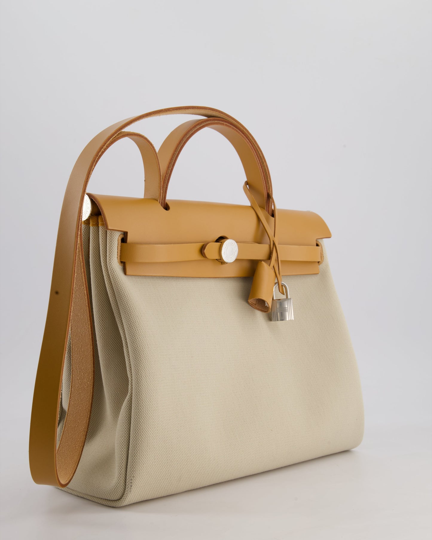 *FIRE PRICE* Hermès Herbag Zip Retourne 31 Bag in Ecru Toille H Canvas, Naturel Vache Hunter Leather with Palladium Hardware