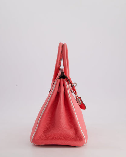 *RARE* Hermès Birkin HSS 25cm Retourne in Rose D'Ete and White Clemence Leather with Palladium Hardware&nbsp;