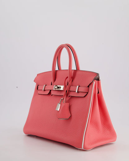 *RARE* Hermès Birkin HSS 25cm Retourne in Rose D'Ete and White Clemence Leather with Palladium Hardware&nbsp;
