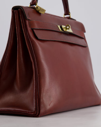 *FIRE PRICE* Hermès Vintage Kelly 32cm Bag in Rouge H Box Leather with Gold Hardware