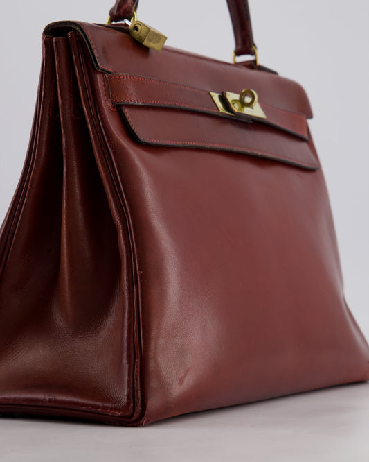 *FIRE PRICE* Hermès Vintage Kelly 32cm Bag in Rouge H Box Leather with Gold Hardware