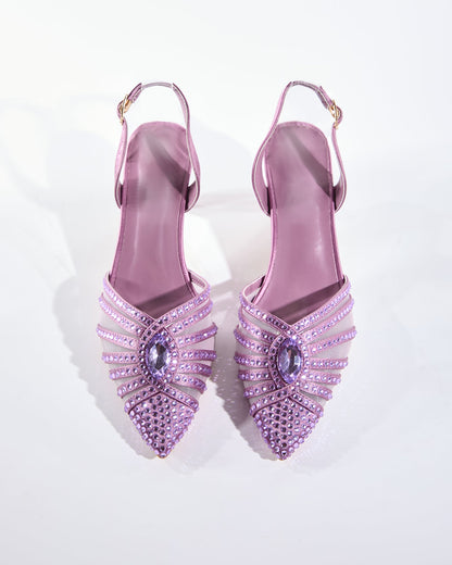 Piera Mesh Rhinestone Slingback Pumps In Viole