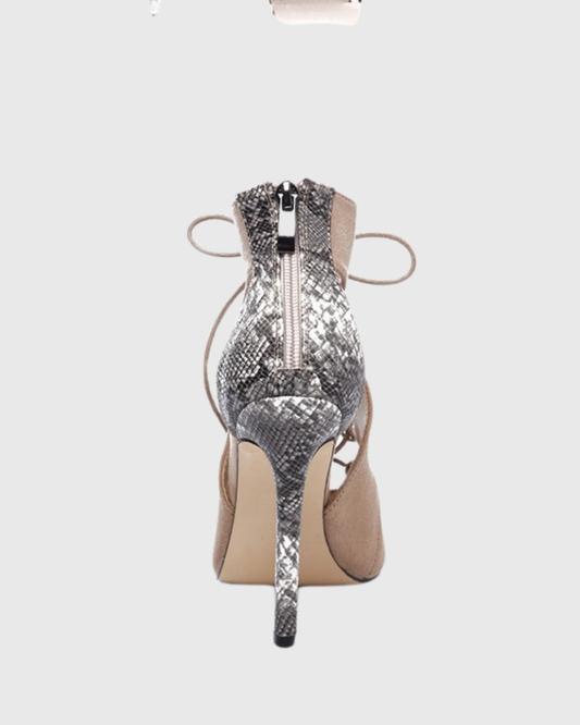 Poppy Snake Print Splicing Lace Up Heels