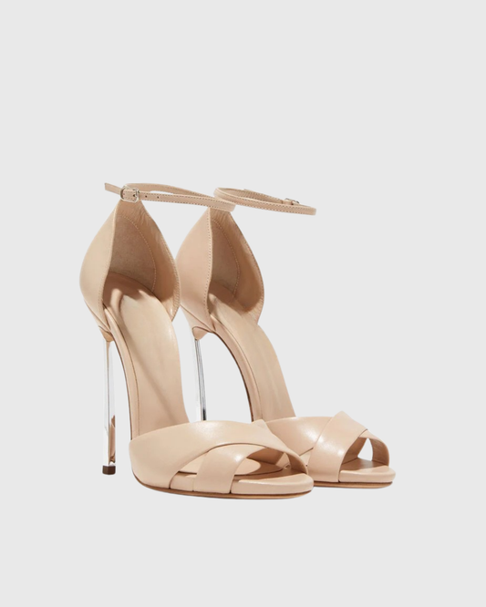 Raven Cross Leather Splicing Metal Heels