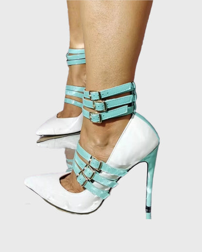 Rhea Two Tone Buckle Strap Pumps