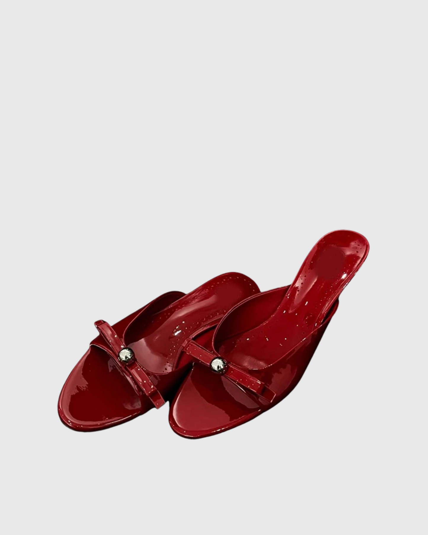 Roma Bow Patent Leather Slippers In Red