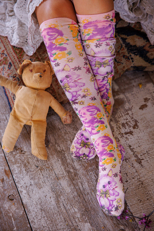Floral Teddy OTK Socks