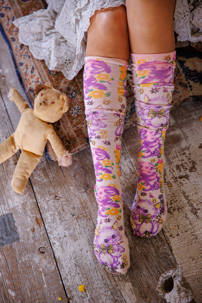Floral Teddy OTK Socks