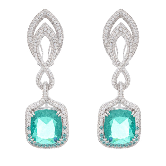 Helen Green Cushion Cut Gemstone Sterling Silver Earrings