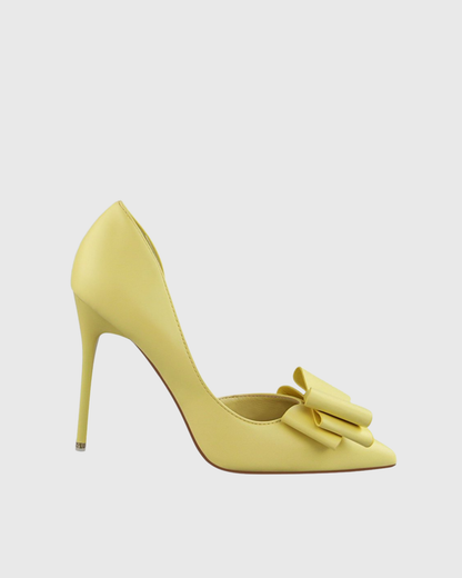 Sabri Bow Satin Irregular Pumps In Yellow