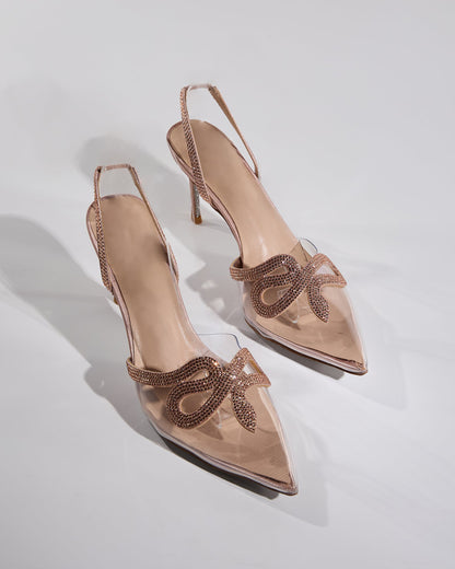 Sarni Snake Rhinestone Slingback Pumps in Champagne