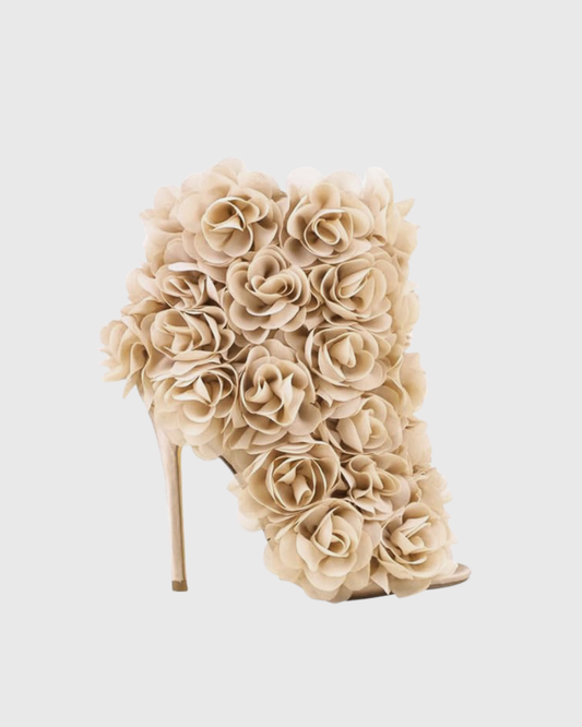 Seia 3D Rose Embellished Heels    In Champagne