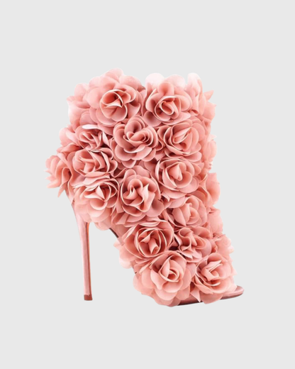 Seia 3D Rose Embellished Heels In Pink