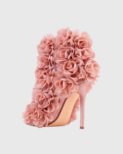 Seia 3D Rose Embellished Heels In Pink