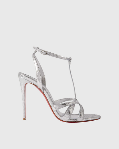 Selini Cross Metallic Strap Sandals In Silver